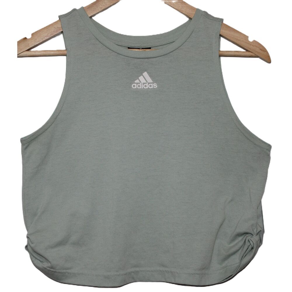 Adidas Mint Green White Crop Tank Top Athletic Sleeveless Logo Shirt Top Size XS